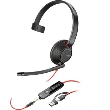 Auricular Poly Blackwire 5210 + 3.5 mm + Adaptador USB-C/A/ con Micrófono/ Jack 3.5